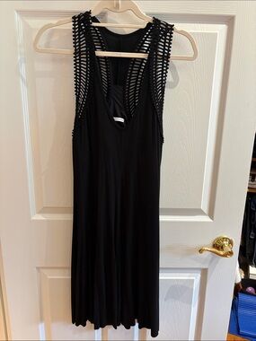 Robin Piccone Black V-Neck Dress with Lattice Strap Detail Sz. M